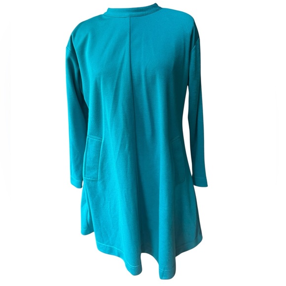 Late 1980s does 60s Fox Bay Teal Pocket Mini‎ Shift Dress - Picture 1 of 7